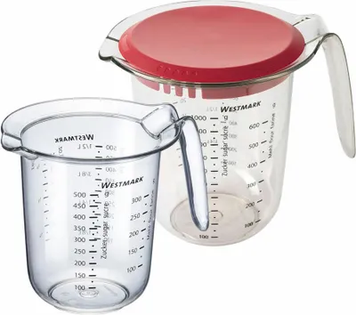 Produktbild von Westmark Set 2tlg., Messkannen 0,5 l und 1 l,1 x 30662270 Messkanne, 1 l, mit Deckel,1 x 30642270 Messkanne, 0,5 l, 306622E6