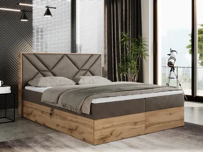 Produktbild von Boxspringbett 120x200 mit Bettkasten, Polsterbett 120x200 mit Matratze H4, Boxspringbett 120x200 mit Kopfteil, Boxspringbett mit Massivholz - Gunar - Braun Velvet - H4