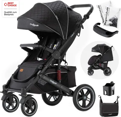 Produktbild von Daliya® Rapidy Buggy / Kinderwagen 0-36 Monate / Sportwagen mit Liegeposition / Wickeltasche, Winterfußsack, Ess- & Spieltisch und mehr Schwarz mit Muster – Schwarz