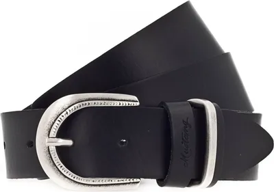 Produktbild von MUSTANG Damen Gürtel - Echtleder, ovale Schließe, Dornschließe, glänzend Schwarz 80 cm