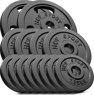 Obrázok produktu pre Hop-sport Sada liatinových kotúčov 30kg (2x5, 4x2.5, 8x1.25)