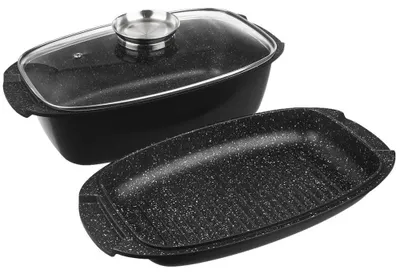 Zdjęcie produktu dla Patelnia z powłoką granitową z pokrywką - 3 w 1 - 5 l - 39 x 22 cm - czarna