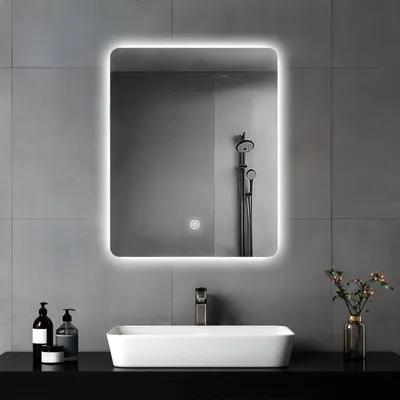 Image de Miroir de salle de bains - Miroir mural avec éclairage LED -tactile - 3 températures de couleur - Intensité réglable - Rectangulaire - 45 x 60 cm