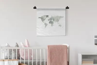 Produktbild von MuchoWow® Wandteppich Wandbehang Weltkarte - Text - Grau 60x60 cm Tapisserie Dekoration Wandtuch - Dekorationen - Wand Decke