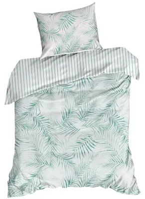 Immagine prodotto di EUROFIRANY | Biancheria da letto - 140x200 - Raso di cotone - bianco e verde - Set copripiumino - Motivo a foglie
