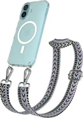 Produktbild von EAZY CASE - Handykette mit MagSafe Hülle für Apple iPhone 16, Handyband ZigZag Style,Karabiner Silber, Umhängeband in Lila