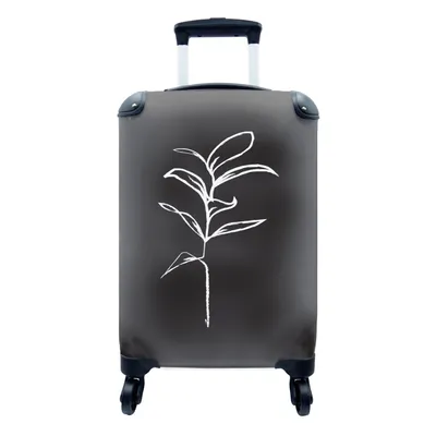 Produktbild von MuchoWow® Koffer Handgepäck Trolley Rollkoffer Kleine Reisekoffer mit 4 Rollen - Pflanze - Schwarz - Weiß - Strichzeichnung - Cabin Size < 55x40x23 cm & 55x40x20 cm - Fotokoffer - Kabinenkoffer - Boardgepäck - Reise-Box - Reisekoffer - Reisegepäck - Koffer mit Bild - Trolley für Kinder
