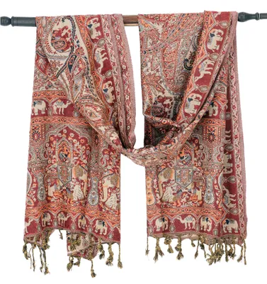Immagine prodotto di Sciarpa indiana in pashmina, scialle, stola boho con motivo paisley - arancio/crema, unisex, rosso, viscosa, 200*70 cm, sciarpe