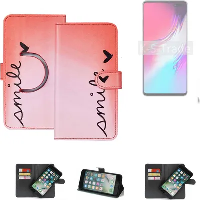 Produktbild von K-S-Trade Schutzhülle Handyhülle kompatibel mit Samsung Galaxy S10 Hülle cover bookstyle Etui ''smile'' rot Standfunktion Kameraschutz (1Stk)