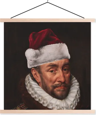 Produktbild von MuchoWow® Textilposter Wilhelm von Oranien - Hut - Weihnachten 40x40 cm mit holzfarbenen Rahmen - Posterleiste