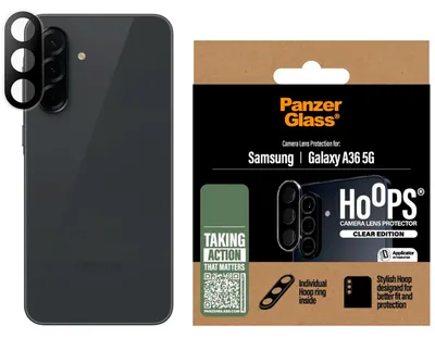 Produktbild von PanzerGlass ® Hoops® Kameraschutz Transparent Samsung Galaxy A36 5G, Samsung, Samsung - Galaxy A36 5G, Trockene Anwendung, Kratzresistent, Schockresistent, Transparent, 1 Stück(e)
