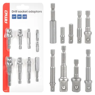 Productafbeelding van Set adapters voor schroefmachine 9 st. 1/4", 3/8", 1/2" AMIO-04931