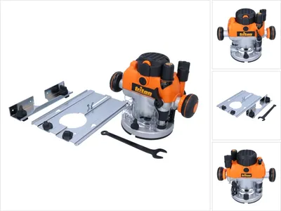 A collage of images showing a router and its accessories from different angles.