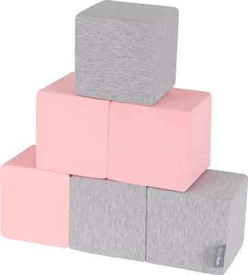 Obrázek produktu pro KiddyMoon pěnové kostky pro děti měkké bloky 6 kusů pěnových hraček montessori hračky s pěnou a spoustou zábavy pro děti, vyrobeno v EU, bloky: světle šedo-růžové