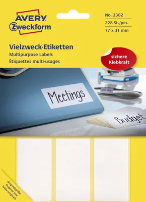 Obrázek produktu pro Avery Zweckform® 3362 3362 Univerzální etikety, 77 x 31 mm, 28 listů/224 etiket, bílá barva