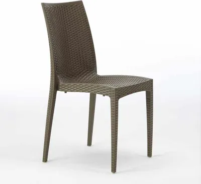 A single brown poly rattan chair is shown against a white background.