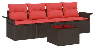 Immagine prodotto di vidaXL Set di divani con cuscini 5 pezzi in polirattan marrone