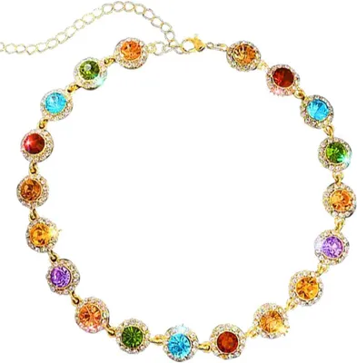 Produktbild von Halskette Damen, bunte Kristalle, Choker, Goldkette, für die Party