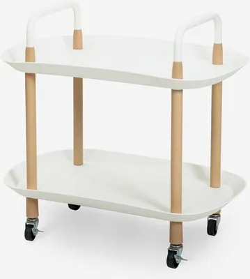 Immagine prodotto di Carrello portavivande moderno con ruote 2 ripiani bianco nero Wala - Bianco
