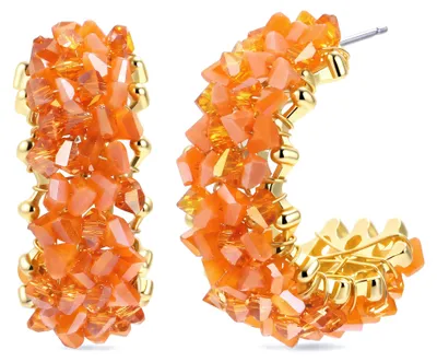 Produktbild von Orange Boho Kristall Ohrringe mit Facettierten Glasperlen Goldfarbene C-Creolen,Handgefertigte Halbcreolen Party und Freizeit für Damen