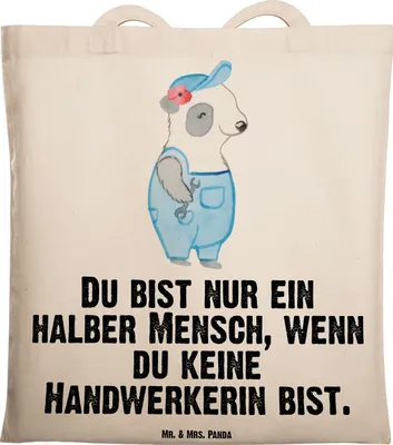 Produktbild von Mr. & Mrs. Panda totebag Handwerkerin Herz - Transparent - Geschenk, Gesellenprüfung, Spruch, Witzig, Tasche, Lustig, Werkstatt, Laptoptasche, einkaufsshopper, Tote Bag