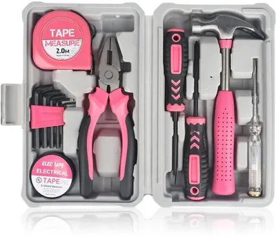 Produktbild von Famanu 12-teiliges Werkzeugset Rosa - Praktische Werkzeuge für Zuhause und Büro