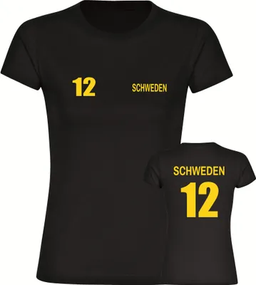 Produktbild von multifanshop Damen T-Shirt - Schweden - Trikot Nummer 12, schwarz, Größe XXL