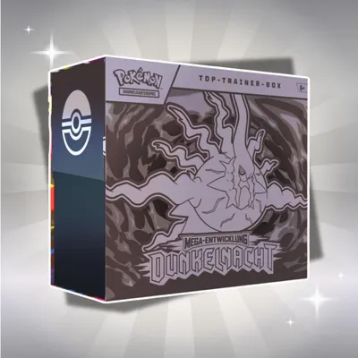 Produktbild von Pokémon Mega-Entwicklung: Dunkelnacht Top-Trainer-Box Deutsch – 9 Booster & Zarude Promokarte