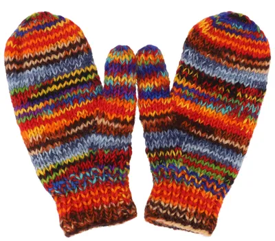 Produktbild von Handgestrickte Fausthandschuhe, Wollhandschuhe, Handschuhe, Fauster - Bunt, Uni, Mehrfarbig, Wolle, Handschuhe & Handstulpen