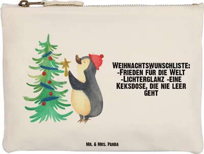 Produktbild von Mr. & Mrs. Panda Mäppchen Pinguin Weihnachtsbaum Größe M - Weiß - Geschenk, Etui, Waschtasche, Federtasche, kosmetiktäschchen, Weihnachten, Schminktasche, Winter