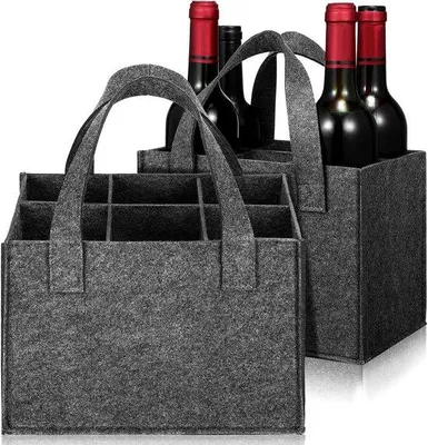 Produktbild von 2er Weinflaschenhalter - 6 Weinflaschenhalter - mit Griff - Faltbarer Ledertasche - Weinflaschenhalter - entnehmbare Trichter - für Wein - Bier - Sekt - für Reisen, Picknick, Camping und Feiern - grau-schwarz - 24x16x18cm