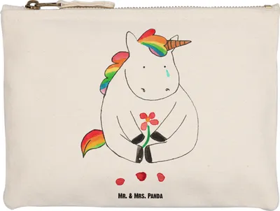 Produktbild von Mr. & Mrs. Panda Pouch Einhorn Traurig Größe M - Weiß - Geschenk, Blume, Unicorn, Liebe, Kulturbeutel, Einhörner, Mäppchen, Schminktasche, Trauer, Glitzer, Kulturtasche