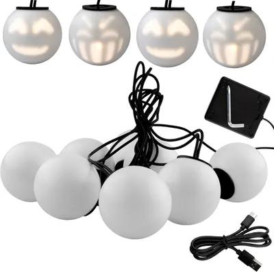 Obrázok produktu pre Vianočné LED rozprávkové svetielka, 4,33 m reťazec guľových lampášov, 8 usmievavých lampiónov, USB C, teplá biela, 2 režimy osvetlenia, hlasové ovládanie, 2 skladby
