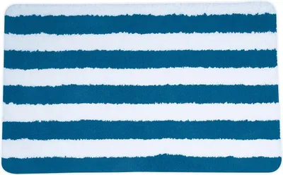 Produktbild von MSV Badteppich Badematte Badvorleger Duschvorleger Mikrofaser Hochflor flauschig 50x80 cm – Weiß/Hellblau