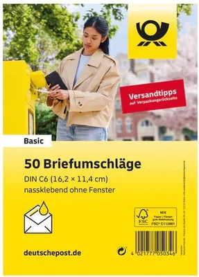 Produktbild von 50 Umschläge C6 weiß - nassklebend - ohne Fenster