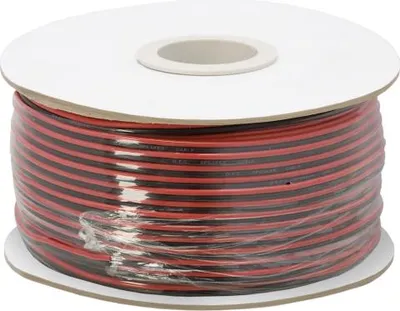 Produktbild von Lautsprecherkabel 100 m - 2 x 0,35 mm² Kupferbeschichtetes Aluminium, sauerstofffrei mit roter/schwarzer Isolierung für Audioinstallationen [20081]