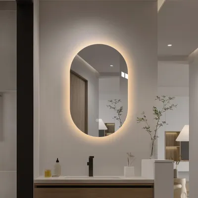 Produktbild von LED Badspiegel 50x80 cm, oval, rahmenlos, dimmbar, 3 Farben, Touch, Anti-Beschlag