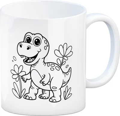 Produktbild von Dinosaurier Blumen Kaffeebecher zum Ausmalen