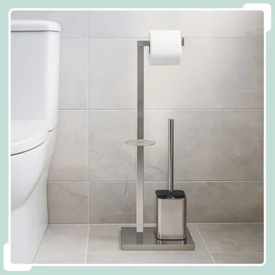 Immagine prodotto di Portarotolo in metallo con scopino e contenitore