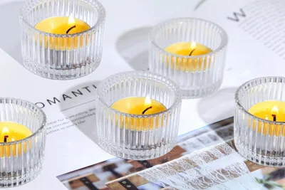 Image de Support pour bougies chauffe-plat, lot de 12, en verre transparent, idéal pour les fêtes, pour la décoration de table