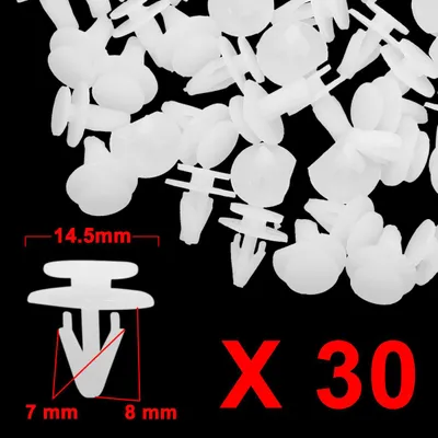 Image de 30pc 7mm Diamètre trou aile boucle blanc Clip Rivet plastique Auto