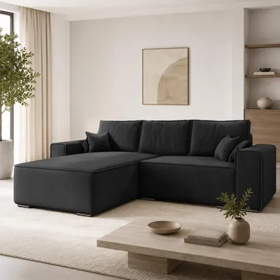 Produktbild von GOLDSOFF OSLO Ecksofa mit schlaffunktion & bettkasten 250x176 cm | Ecksofa L-form mit Federkern | Schlafsofa mit Klappmechanismus (Dunkelgrau)