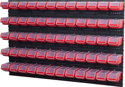 Produktbild von Stapelboxen Wandregal Sichtlagerkästen 6 x Wandregal Lagersystem 60 Boxen rot