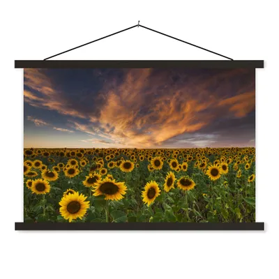 Produktbild von MuchoWow® Textilposter Sonnenblume - Himmel - Abenddämmerung 150x100 cm mit schwarzem Rahmen - Schlafzimmer