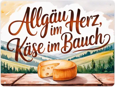 Produktbild von Allgäu im Herz, Käse im Bauch Metallschild XL in 21x28 cm