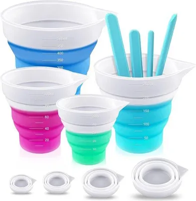 Immagine prodotto di Set di 4 misurini in silicone da 50 ml/100 ml/250 ml/500 ml - Misurini in silicone con bastoncino per mescolare, ideali per il fai da te, il bricolage e il laboratorio