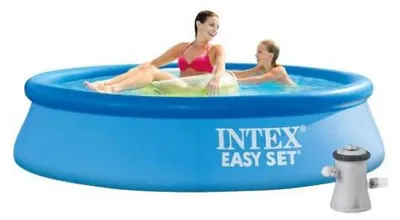 Produktbild von Intex Easy Set Aufblaspool / Aufblaspool mit Filterpumpe, Anschluss ø 38 mm – 244 x 61 cm – Blau – 28108GN