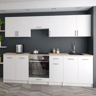 Produktbild von Roe Furniture | Küchenzeile - 240 cm - Weiß Matt - Einbauküche - Küchenblock - Singleküche - Singleküchenblock - Küchen - Tischplatte Weiß