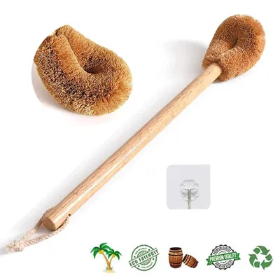 Imagen del producto de Cepillo de limpieza para inodoro, con mango de madera de haya y cabezal de fibra de coco, ideal para baño y WC