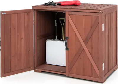 Produktbild von GOPLUS Gartenschrank Tannenholz, Garten Lagerschrank mit 2 magnetischen Türen, Geräteschrank, Schuppen klein für Garten & Hinterhof, 77 x 56 x 72 cm